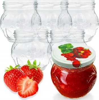 Sklenice SKLENĚNÁ ZAVAŘOVACÍ SKLENICE SKLENICE NA ZAVAŘENINY DŽEM PAŠTIKA MED POVIDLA 215ml + VÍČKA