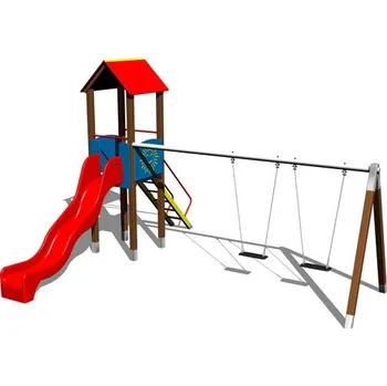 Dětské hřiště Playground System DĚTSKÉ HŘIŠTĚ - sestava se skluzavkou a dvojhoupačkou 4U129K-15 - celokovová