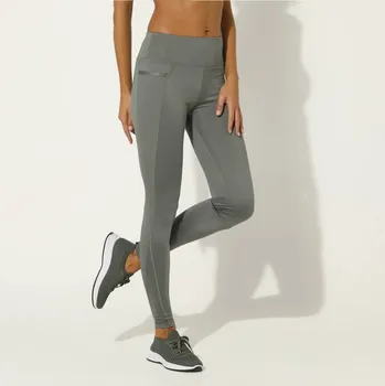 Dámské legíny Legíny s vysokým pasem a vsadkou ze síťoviny khaki 46/48