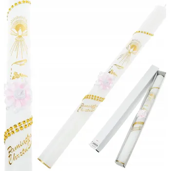 Obraz Svíčka na křtiny pro dívku s růžovým kvítkem, zlaté zdobení