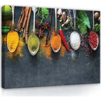 Obraz OBRAZ DO KUCHYNĚ KOŘENÍ BYLINKY PŘÍBORY NA PLÁTNĚ NA ZEĎ KUCHYŇSKÝ 60x40