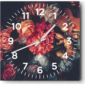 Hodiny Nástěnné hodiny do obýváku 40x40 Květiny Tichý chod Skleněné hodiny