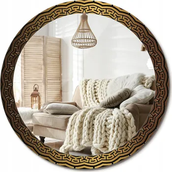 Zrcadlo Moderní dekorativní kulaté zrcadlo s potiskem Řecký ornament průměr 90 cm