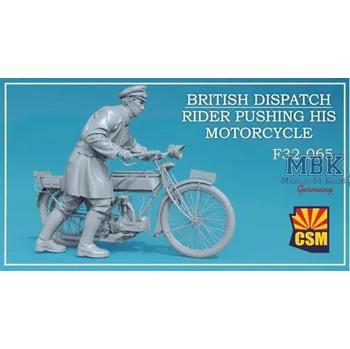Plastikový model Copper state models 1/32 British Dispatch Rider pushing his motorcycle