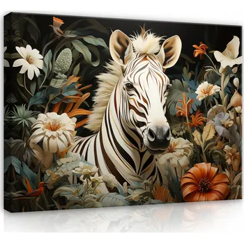 Obraz Obraz ZEBRA KVĚTY ZVÍŘATA na Plátně na Zeď do Ložnice Obývacího Pokoje 60x40
