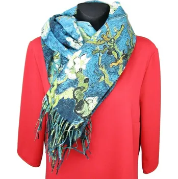 Šála Dámská šála 2v1 stromy s bílými květy (Oboustranný dámský šál s třásněmi)