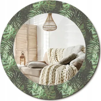Zrcadlo Kulaté dekorativní zrcadlo na zeď do domu, kanceláře - Tropické listy, průměr 50 cm