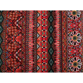 Bavlněná látka / plátno s řidší vazbou etno Varianta: 1 červená, Balení: 1 m