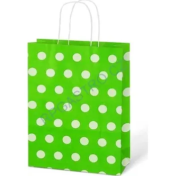 Dárková taška Papírová taška dárková vel.L 245x310x105 mm zelená s bílými puntíky (5251327.2)