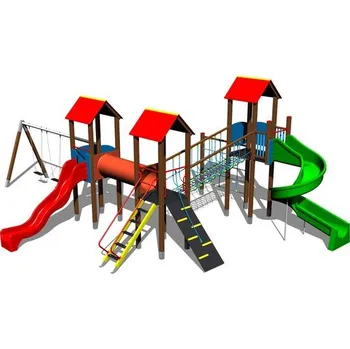Dětské hřiště Playground System DĚTSKÉ HŘIŠTĚ - sestava se skluzavkou, tobogánem a dvojhoupačkou 4U315K - celokovová