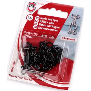 Háčky a očka velikost 15+14; 13+12; 12+20; 10+8 mm Varianta: 15+14 mm (12 ks) černá, Balení: 1 blistr
