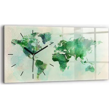 Hodiny Moderní skleněné nástěnné hodiny s potiskem 60x30 cm Akvarelová mapa světa