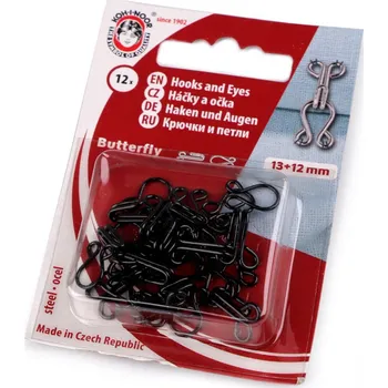 Háčky a očka velikost 15+14; 13+12; 12+20; 10+8 mm Varianta: 13+12 mm (12 ks) černá, Balení: 1 blistr
