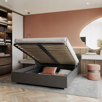 Postel Dvoulůžková postel s dekorem dřeva AJKmeble 180x200 cm, odstíny šedé