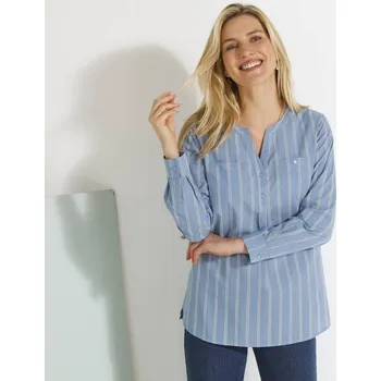 Proužkovaná tunika s tuniským výstřihem modrá džínová/bílá 56