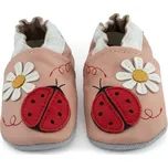 CAROZOO Kožené capáčky s koženou podrážkou beruška a kopretina 0-6 měsíců Růžová 18,5