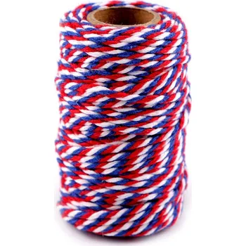 Příze Bavlněná šňůra Ø2 mm Varianta: 4 bílo červená modrá, Balení: 20 ks
