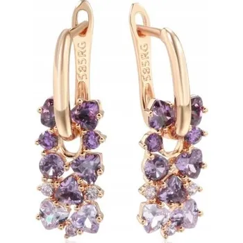 Náušnice Náušnice pozlacené 585 zlatem zirkony měď, fialová, šeřík