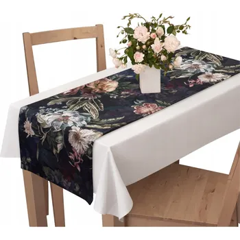 ubrus UBRUS BĚHOUN NA STŮL 40x200 CM DEKORATIVNÍ SE VZOREM KVĚTŮ A LISTŮ