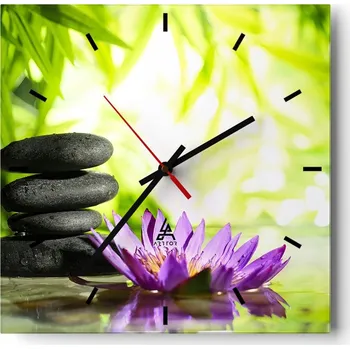 Hodiny Velké nástěnné hodiny na zeď 40x40 Květinové skleněné hodiny Čtvercové Tiché