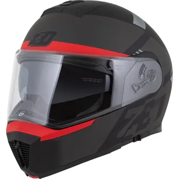 Helma na motorku Výklopná přilba F19, ZED (černá matná/červená fluo/šedá) 2025