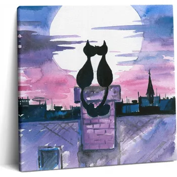 Obraz Foto Obraz Plátno Krásný Do Pokoje Kočky Dívající se Na Měsíc 60x60 cm