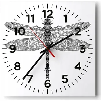 Hodiny Nástěnné hodiny do obýváku 40x40 Vážka Tiché hodiny na skle Stylové Bezhlučné