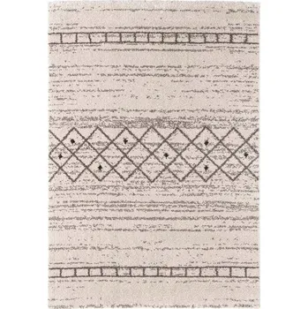 Koberec Hnědo-krémový plyšový koberec premium, boho vzor 80x150 cm