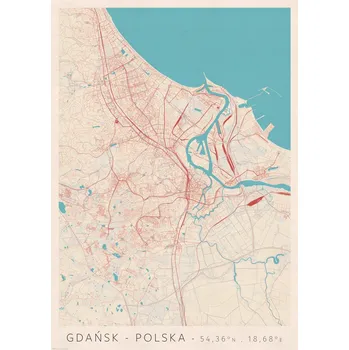 Obraz Plakát Gdaňsk Mapa Města bez rámu 59,4 x 84,1 cm