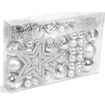 Vánoční dekorace Sada ozdob FAMILY 58774C stříbrná 66ks