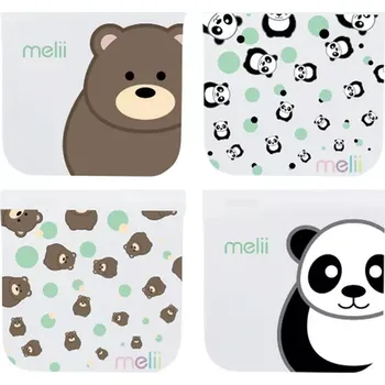 dětská jídelní sada MELII opakovatelně použitelné sáčky na svačinu 4 ks Panda, Medvěd