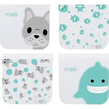 dětská jídelní sada MELII opakovatelně použitelné sáčky na svačinu 4 ks Buldoček, Žralok