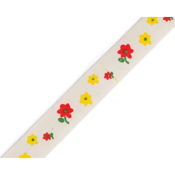Stuha Bavlněná stuha šíře 15 mm květy Varianta: režná světlá, Balení: 90 m
