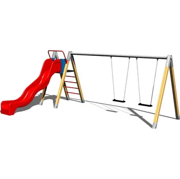 Dětské hřiště Playground System Řetězová dvojhoupačka se skluzavkou dřevěná - B (v.p. 1,5 m)