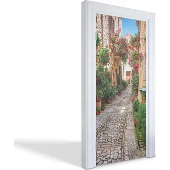 Fototapeta Dekorativní samolepící fólie na dveře Kouzelná ulička s květinami 95x205 cm