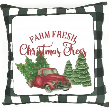Povlak na polštářek Vánoční povlak na polštář s kostkovaným vzorem, truckem a vánočními stromky