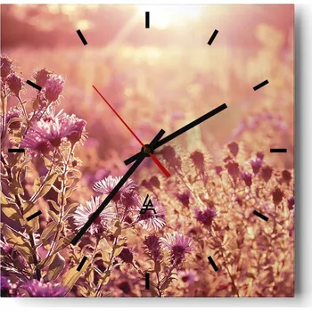 Hodiny Velké nástěnné hodiny na zeď 40x40 Louka Skleněné hodiny Čtvercové Tiché