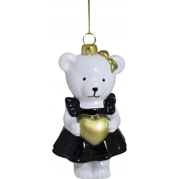 Vánoční ozdoba OZDOBA ZÁVĚSNÁ VÁNOČNÍ KOULE PLASTOVÁ MEDVÍDEK V ŠATIČKÁCH 10,8 cm
