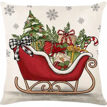Povlak na polštářek Vánoční Dekorační Povlak na Polštář Červené Saně Dárky 45x45