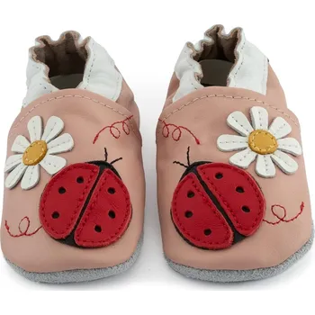 Capáčky CAROZOO Kožené capáčky s koženou podrážkou beruška a kopretina 18-24 měsíců Růžová 22,5