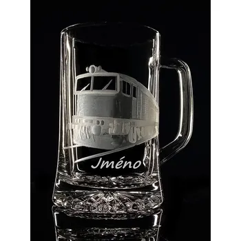 Sklenice půllitr s lokomotivou T478. 3 (brejlovec) - ručně ryté (broušené) dárek pro mašinfíru s vaším jménem
