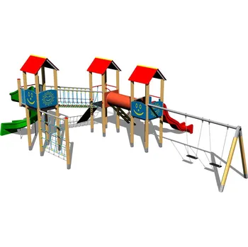 Dětské hřiště Playground System DĚTSKÉ HŘIŠTĚ - sestava se skluzavkou, tobogánem a dvojhoupačkou 4U315D