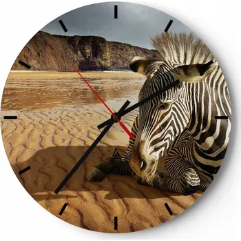 Hodiny Nástěnné hodiny do kuchyně 30x30 Zebra Skleněné hodiny do obýváku Loft Tiché