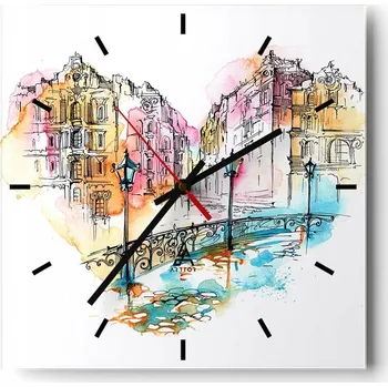 Hodiny Velké nástěnné hodiny na zeď 40x40 Město Skleněné hodiny Čtvercové Tiché