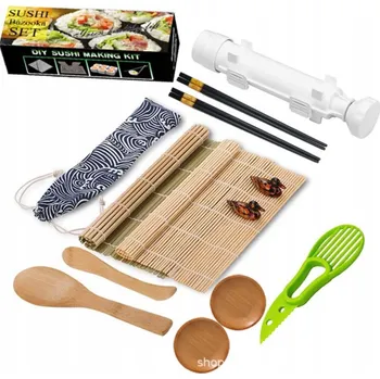SADA PRO VÝROBU SUSHI: STROJEK, PODLOŽKA, PŘÍSLUŠENSTVÍ + BAZOOKA NA SUSHI