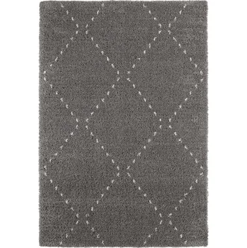 Koberec Šedo-krémový koberec do obýváku, silný koberec shaggy, boho vzor 80x150 cm