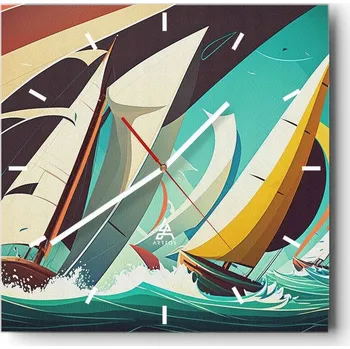 Hodiny Velké nástěnné hodiny 40x40 Plachetnice Skleněné hodiny Čtvercové Tiché