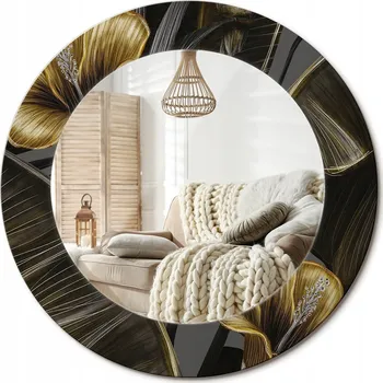 Zrcadlo Moderní dekorativní kulaté zrcadlo s potiskem průměr 50 cm Květy ibišku