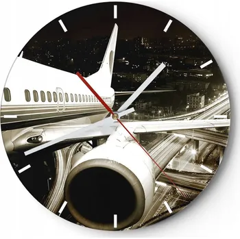 Hodiny Nástěnné hodiny do kuchyně 30x30 Letadlo Skleněné hodiny do obýváku Loft Tiché