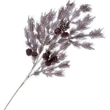 umělá květina Umělá BOROVICE Umělá Větvička , pozlacená se šiškami, růžová a stříbrná, dekorace pro kutily, 75 cm